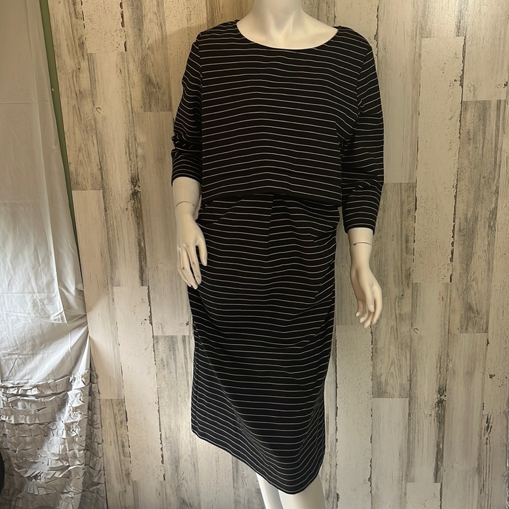 Womens Black and White Long Sleeve Maternity Dress, Size 10 SERAPHINE  #N39